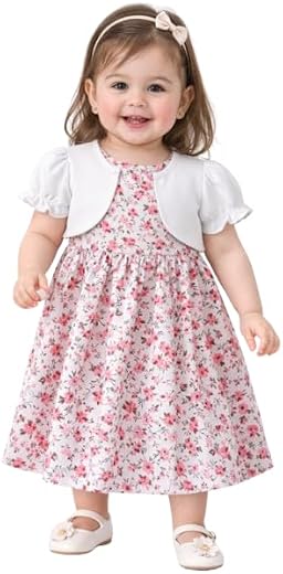 BOTGO Girl's Crispillo Floral Printed Frock with Short Sleeves T-Shirt | Summer Polyester Knee-Length Baby Dress | Frock f...