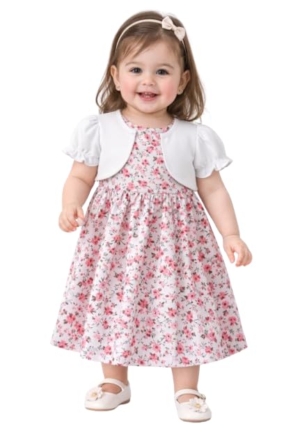 BOTGO Girl's Crispillo Floral Printed Frock with Short Sleeves T-Shirt | Summer Polyester Knee-Length Baby Dress | Frock f... - Review, Price and Buying Guide