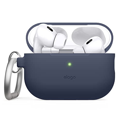 elago Silicone Case Compatible with Apple AirPods Pro 2nd Generation Case Protective Case with Keychain, Front LED Visible