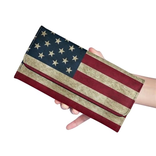 AFPANQZ Women's Wallets Large Capacity with RFID Protection Waterproof Leather Long Clutch Wallet Phone Holder Zip Multi-Cards Slots PU Leather Wallet American Flag Clutch Wallet3