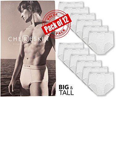Chereskin Men's Big Man 12 Pack Cotton Full Cut Classic Briefs (3XL / (50-52), 6 PK- WHITE); 3X