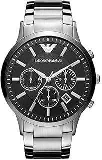 Emporio Armani Herrenuhr , QuarzChronographenwerk, 46mm Silbernes Edelstahlgehäuse mit Edelstahlarmband, AR2460