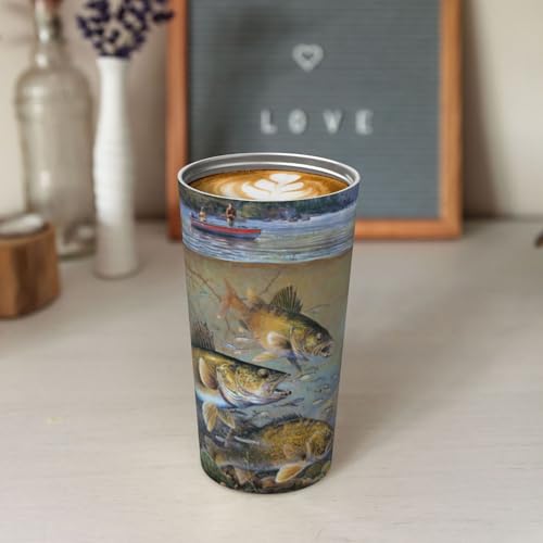 OdDdot Tasse à café isotherme réutilisable en acier inoxydable avec imprimé pêcheurs sur le lac de pêche – vue 8