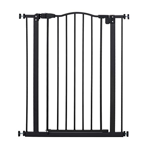PawHut Barrera de Seguridad para Perros Extensible 74-80 cm para Puertas y Escaleras Puerta de Seguridad para Mascotas con Montaje a Presión y Doble Bloqueo Negro
