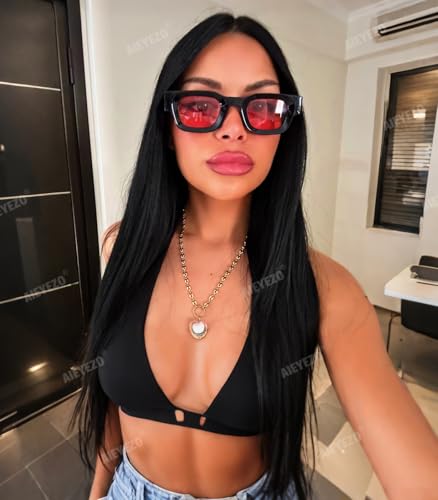 Image of AIEYEZO Modern Thick Rectangle Sunglasses for Women Men 90s Retro Chunky Square Polarized Sun Glasses UV400 Protection
