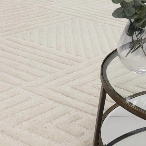 Image of FloorFusion inchWoolen Monterial Design Premium Carpet for Living Room Bedroom Drawing Room Hall and Floor Size 4 x 6 feet (120x180 cm) Color Soft Ivory