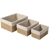 Set of 3 Wicker Storage Baskets for Shelves with Removable Linen Liner, Nesting Woven Organizer B...