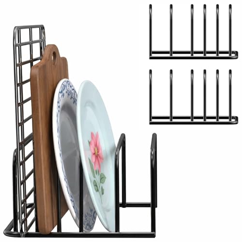 Sythrix 2-Pack Chopping Board Holder with 5 Slots, Steel Board Storage Organiser for Cutting Boards, Baking Trays and Kitchen Utensils, Non-Slip Base, Space Saver, Dimensions 18x14x8cm