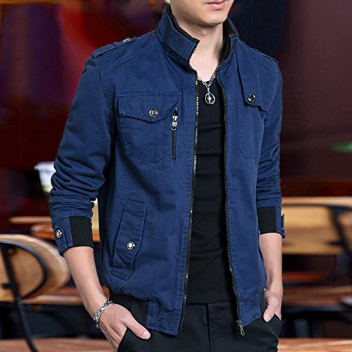 Xueyin Men's Solid Cotton Casual Wear Stand Collar Jacket (X-Large, Blue) #TOP1