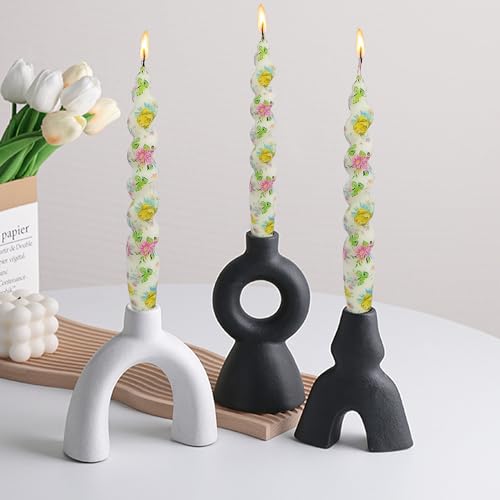 FCMSHAMD 7.3インチカラー印刷のテーパーキャンドル ハンドメイド スパイラルキャンドル 無香ろうそく 家居裝飾 結婚式 ロウソク 2個入り (ピンクの青い花) [4]