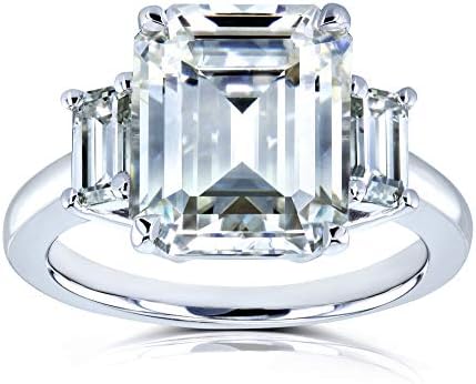 Kobelli 5 1/2 Carat TGW Three Stone Emerald Cut Moissanite Statement Engagement Ring in 14k White Gold