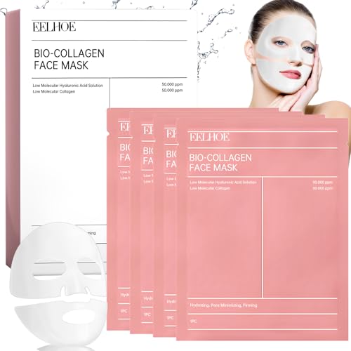 Collagen Maske,4 Stück Kollagen Maske,Kollagen Mask Overnight,Bio Collagen Mask,Hydrating Anti-Wrinkle Lifting Peel off Feuchtigkeitsspendende Gesichtsmaske