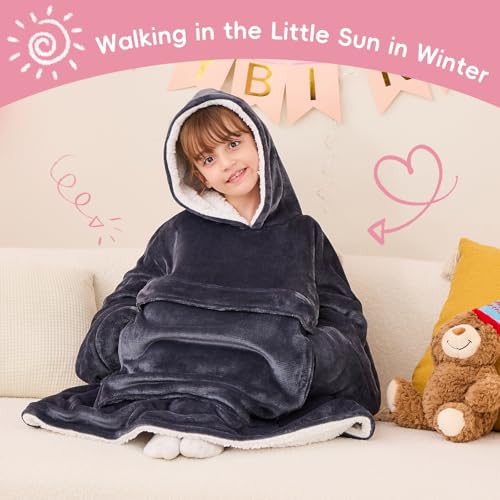 yescool Wearable Blanket Hoodie Kids, Oversized Blanket Sweatshirt with Sherpa Teen Girl Gifts for Kids, Youth, Boys, Girls, 8-15 Year Old Girl Boy Gift Warm Teen Wearable Blankets, One Size, Grey