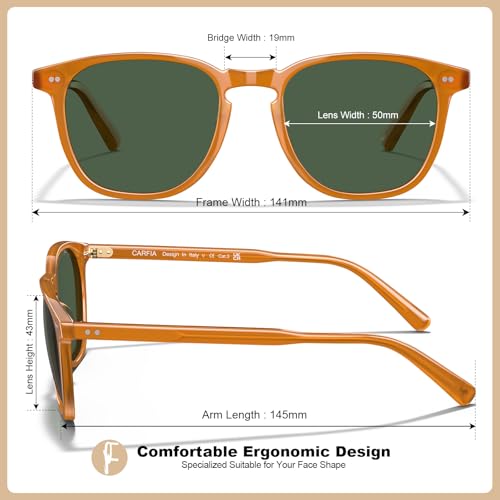 Image of CARFIA Retro Cool Acetate Polarized Sunglasses for Men UV Protection, Outdoor Fashion Driving Eyewears Male Square Sunnies