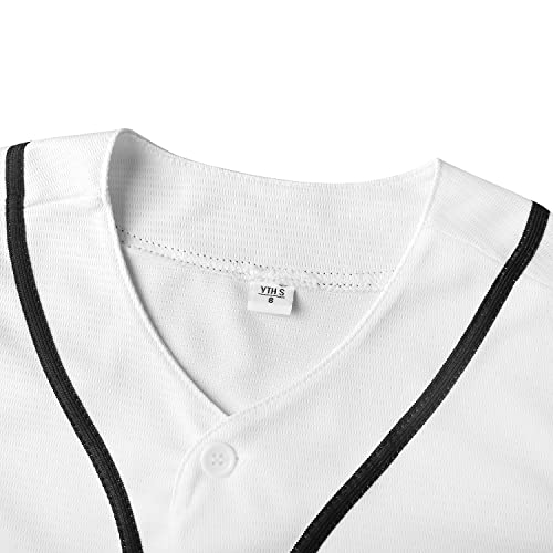 Phoneutrix Youth Blank Baseball Jersey Boy's Hip Hop Short Sleeve Shirts Kid's Sports Uniforms Jersey(Medium, White) #TOP4