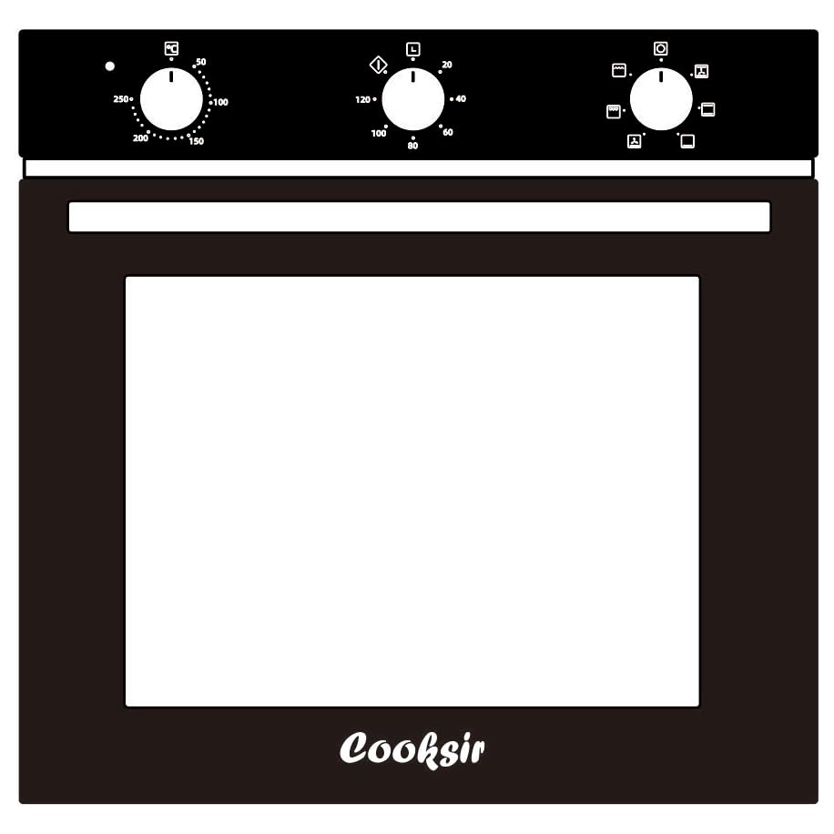 Cooksir Horno empotrable 60CM, horno de gran capacidad de 60 litros con enchufe, 2200 W, 6 funciones, mando giratorio mecánico, temporizador de 120 minutos, ventilador trasero, 220V~240V.
