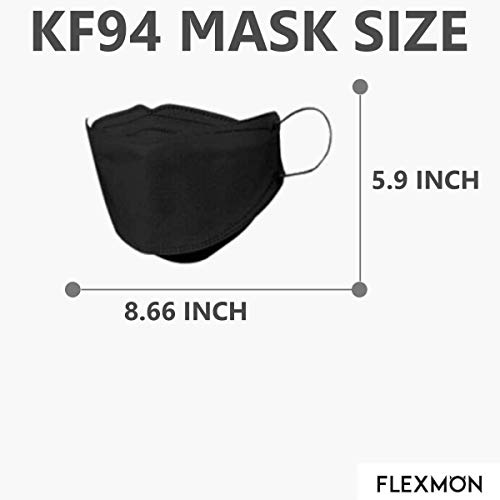 FLEXMON (Pack of 20) Korea Black Disposable KF94 Face Masks 4-Layer Filters Breathable Comfortable Protection, Protective Nose Mouth Covering Dust Mask Made in Korea