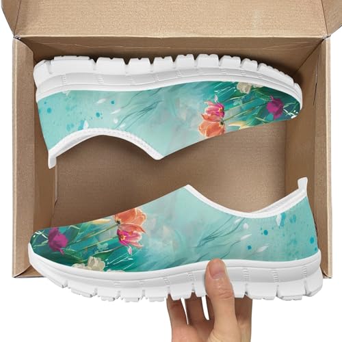 Image of Hummingbird Floral Print Lightweight Walking Shoes for Women Mesh Casual Sneakers Size 5-10.5