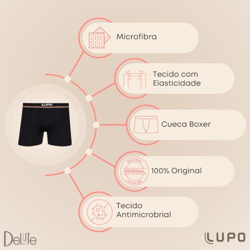 Kit Com 6 Cuecas Boxer Lupo Microfribra Sem Costura Adulto Box Masculina 436