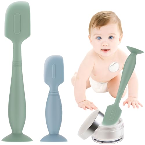 Image of 2Pack Baby Diaper Cream Spatula - Soft Silicone Diaper Cream Applicator for Newborns, 1xLarge Size 1xSmall Size (Green/Blue)