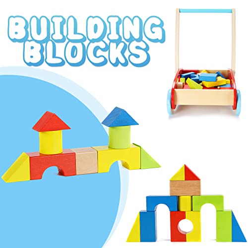 Pitpat Wooden Baby Walker With Building Blocks For 1 Year Old And Up, Wooden Push Toy For 12 Month, Wooden Cart With Blocks(35 Pcs) #TOP3