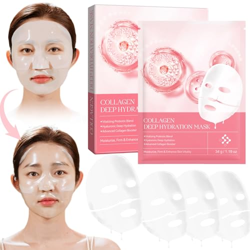 Bio Collagen Face Mask, Korean Bio Collagen Mask Overnight, Collagen Real Deep Mask for Lifting, Firming, Moisturizing - 34g x 4ea