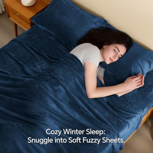 Image of BEDELITE Flannel Sheet Set, California King Size, Navy, 4 Pieces
