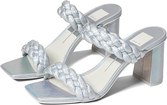 Dolce Vita Paily Pride Silver Iridescent Stella Braided Straps Heeled Sandals (Silver Iridescent Stella, 12)