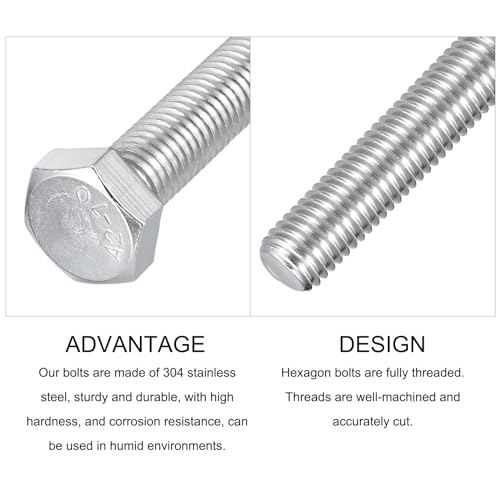 Image of METALLIXITY Hex Bolts (M12-1.75x60mm) 4Pcs, 304 Stainless Steel Coarse Fully Threaded Hex Head Screw Bolt Machine Screws - for Furniture Repair, Silver