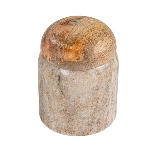 Creative Co-Op Modern Marble Wood Lid Natural Canister