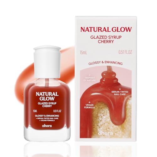 ohora 2-in-1 Sheer Nail Polish & Strengthener(Cherry) | Tinted Nail Concealer | Nail Hardener for Weak Damaged Nails | Nail Care Polish with Glossy Finish | Glazed-Syrup Formula 15 mL