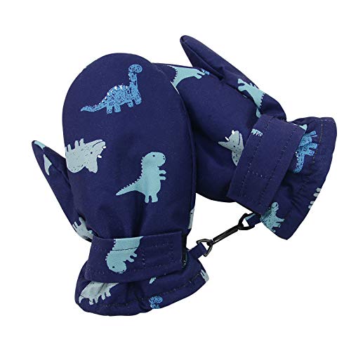 Image of Lined Fleece Toddler Mittens Kids Winter Warm Gloves Child Ski Gloves Waterproof Snow Baby Mitten for Boys Girls Blue Dinosaur M