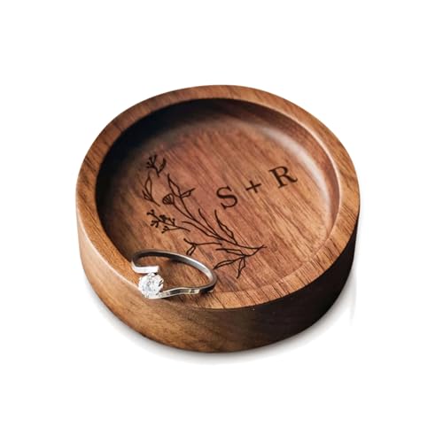 DoneOne Custom Round Wood Ring Dish, Engagement...