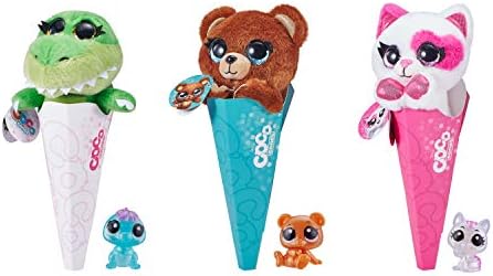 Coco Surprise Coco Cones (3 Pack) by ZURU Animal Plush Toys with Baby Collectible Surprise in Cone, Randomly Assorted Animal Toy for Girls and Kids Mystery 3 Pack
