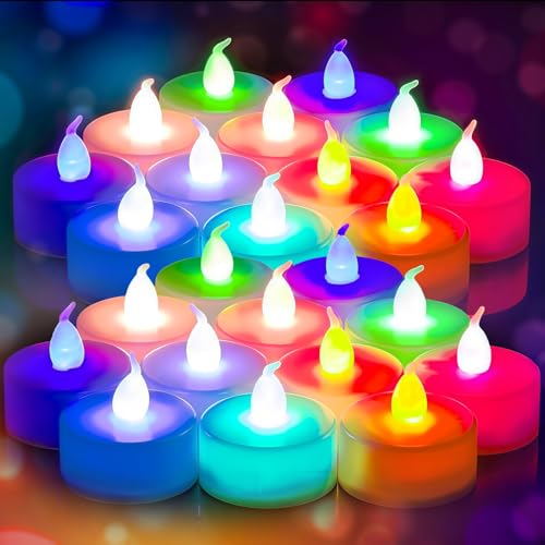 24 Stück Bunte LED Teelichter: Bunte Teelichter, Mini Unterwasser Licht Flammenlose, Elektrische teelichter Flackernd für Weihnachts, Geburtstags und Halloween Dekorationen 24 Stück Bunte LED Teelichter: Bunte Teelichter, Mini Unterwasser Licht Flammenlose, Elektrische teelichter Flackernd für Weihnachts, Geburtstags und Halloween Dekorationen