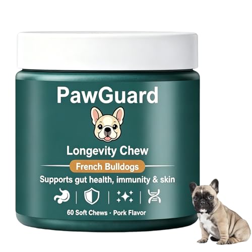 PawGuard French Bulldog Longevity Chews Breed-Specific Formula for Gut Health Skin & Coat Immune System Joint Mobility Pork Flavor 60 Count Probiotics Chews (1 PC)