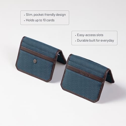 Image of scarters Slim Card Wallet for Men & Women, 10 Card Slots, Deep Blue | Minimalist nylon & vegan leather with cash pocket - front pocket carry & gifting