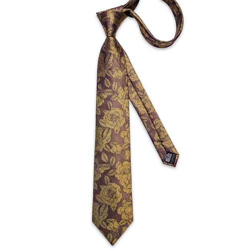 Image of DiBanGu Mens Paisley Tie Sets Silk Jacquard Woven Floral Necktie and Pocket Square Cufflinks Wedding Business Party