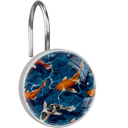 Crochets rideau de douche inox bleu poisson décoratifs x12
