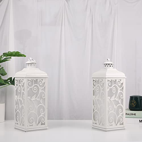 Ionela 16" Large Rustic Farmhouse White Lantern Decor - Modern Metal Decorative Lanterns For Living Room, Fireplace Mantle, Or Kitchen Dining Table #TOP7