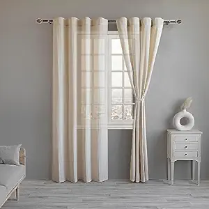 LINENWALAS Cotton Linen Sheer Curtains for Bedroom, Living Room, 6 Feet Window Curtain, Pack of 2 Pcs Boho Curtain with Rod Pocket and Back Loop, Light Filtering (Pack of 2 Pcs, Natural)