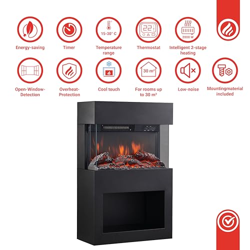KAMINIO Electric Fireplace HENRI - Electric Stove with Heater, 3D Flame Effect, Wood Storage Compartment, Remote Control - Image 5