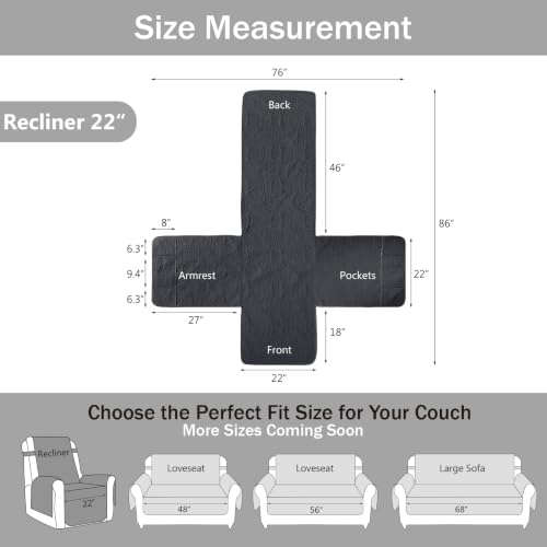 Image of Black Quilted Recliner Covers, Waterproof Recliner Chair Covers, Lazy Boy Chair Covers, Pet Friendly Recliner Slipcover for Dogs Cats, Washable Furniture Protector (Recliner 22 inch, Black)