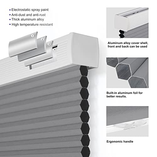 Hotsoon Cordless Cellular Shades Blackout Honeycomb Blinds For Windows Pull Down Room Darkening Cellular Blinds Thermal Insulated Windows Shades For Home Bedroom Office Door,Light Gray,46" W X 56" H #TOP1