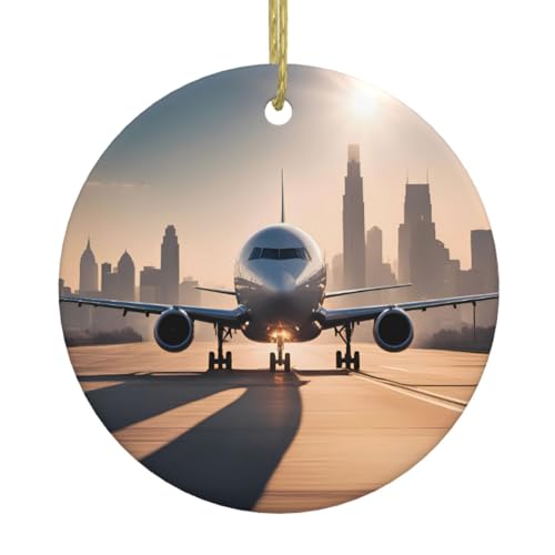 Ciondoli rotondi in ceramica di Natale WHJSHOP Landing Airplane Pattern sono lisci e delicati per decorazioni natalizie, feste di danza e vetrina