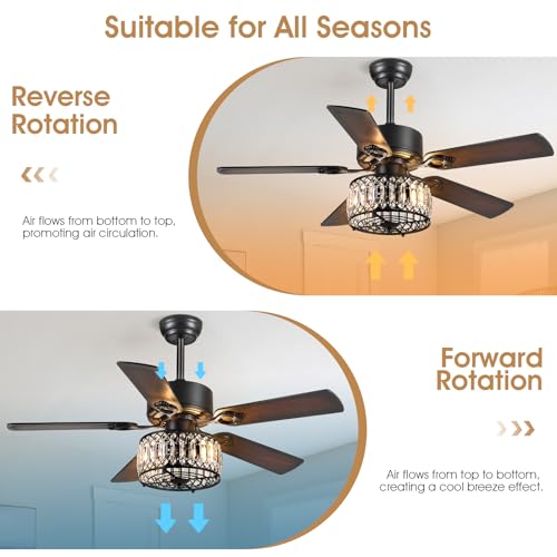 Kviflon Chandelier Ceiling Fans With Lights, Crystal Ceiling Fan With Remote, 48 Inch Farmhouse Fandelier Ceiling Fan For Living Room Dining Room Bedroom thumb #5