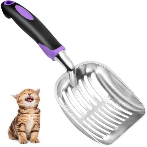 Cat Litter Scoop, Metal Cat Scooper, Rubber Handle Scoop, Sifting Shovel for Christmas &ndash; Heavy...