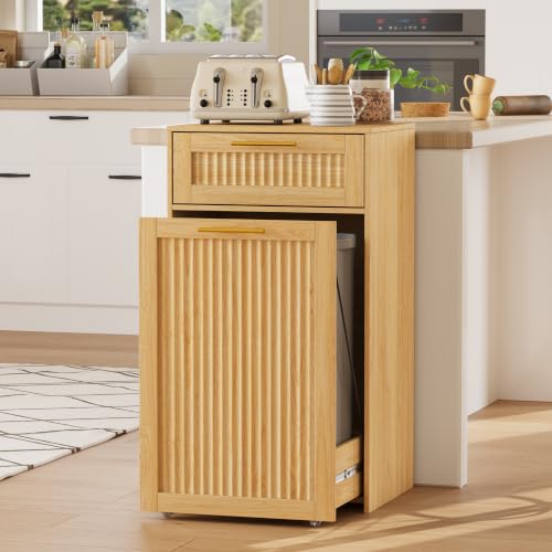 13 Gallons Pull Out Trash Can Cabinet Natural Oak
