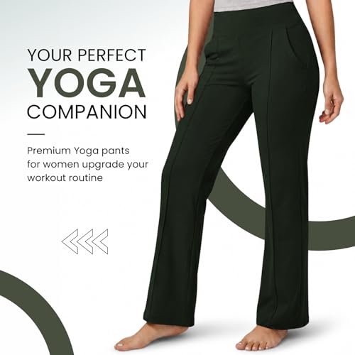 Image of NINQ Women High Waist Flare Pants Lite Regular | Smart Casual Korean Trouser for Office Wear, Gym, Sports, Travel & Daily Styling
