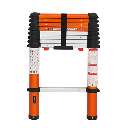 LUISLADDERS Telescoping Ladder Multi-Use Telescopic Extension Ladder One-Button Retraction Anti-Pinch and Anti-Slip 330 Lb Capacity (8.5 Feet)